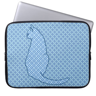 Funda Para Portátil Impresión de kimono azul para gato japonés