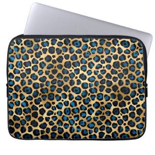 Funda Para Portátil Impresión de Leapard azul y oro