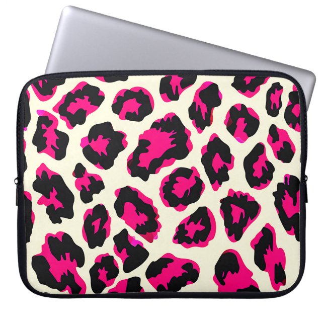 Funda Para Portátil Impresión de leopardo animal rosa y negro (Frente)