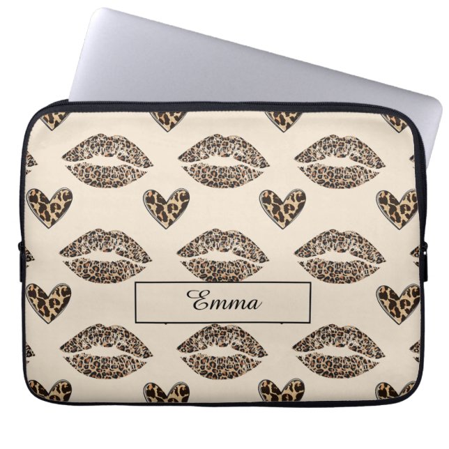Funda Para Portátil Impresión de leopardo beige y negro chic (Frente)