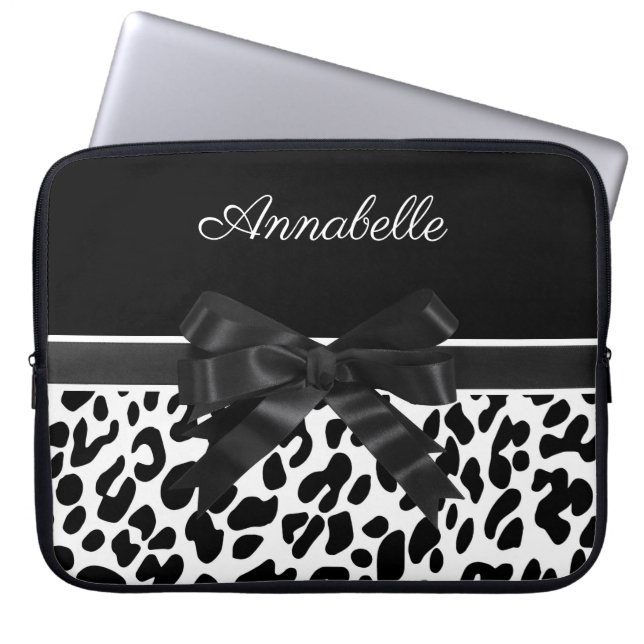 Funda Para Portátil Impresión de leopardo de cinta negra (Frente)
