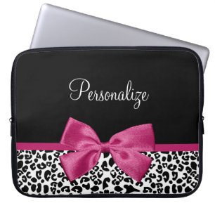 Funda Para Portátil Impresión de Leopardo de cinta rosa oscuro con nom