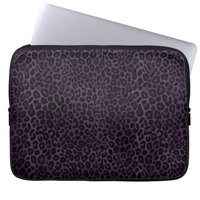 Funda Para Portátil Impresión de leopardo negro púrpura de moda (Frente)