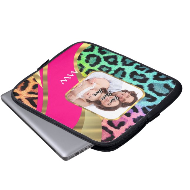 Funda Para Portátil Impresión de leopardo rosa multicolor (Inferior anverso)