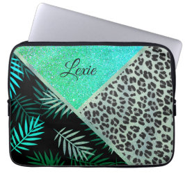 Funda Para Portátil Impresión de leopardo tropical Verde azulado Purpu