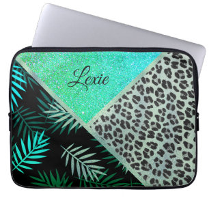 Funda Para Portátil Impresión de leopardo tropical Verde azulado Purpu