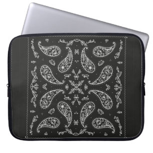 Funda Para Portátil Impresión de ornamento de Bandana en blanco y negr