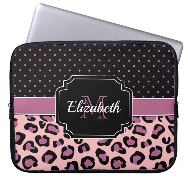 Funda Para Portátil Impresión de puntos y leopardo (Frente)