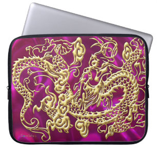 Funda Para Portátil Impresión de satén magenta de dragón de oro Grabad