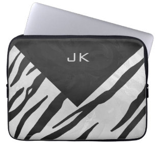 Funda Para Portátil Impresión de tigre de monograma en blanco y negro