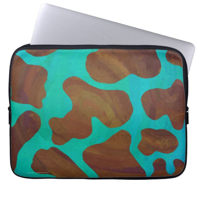 Funda Para Portátil Impresión de vaca marrón y Verde azulada (Frente)