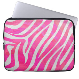 Funda Para Portátil Impresión en blanco y rosa caliente de cebra