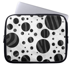Funda Para Portátil Impresión en negro y gris de punto de polka cebra