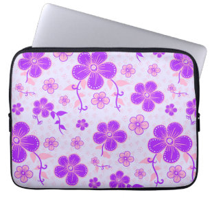 Funda Para Portátil Impresión floral de bonito morado y rosa en lavand
