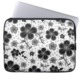 Funda Para Portátil Impresión floral en blanco y negro