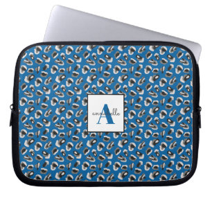 Funda Para Portátil Impresión personalizada de leopardo animal azul de