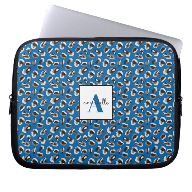 Funda Para Portátil Impresión personalizada de leopardo animal azul de (Frente)