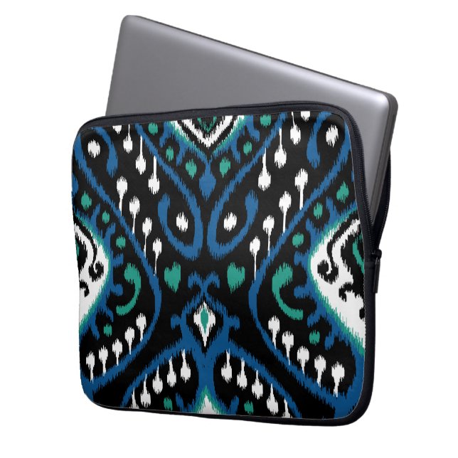 Funda Para Portátil Impresión tribal del ikat del negro elegante (Anverso izquierdo)