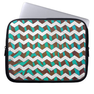 Funda Para Portátil Impresión Verde azulada y marrón de chevron cebra
