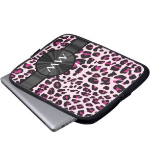 Funda Para Portátil Impresión y monograma de leopardo rosa