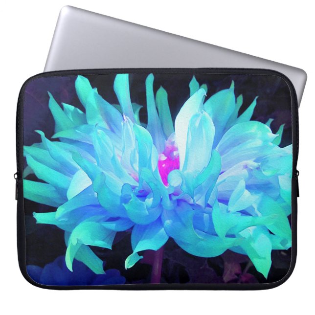 Funda Para Portátil Impresionante Aqua Cactus Azul y Verde Dahlia (Frente)