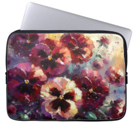 Funda Para Portátil Impresionante pintura con flores de Maroon Pansies