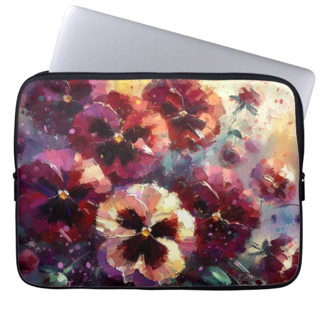 Funda Para Portátil Impresionante pintura con flores de Maroon Pansies (Frente)