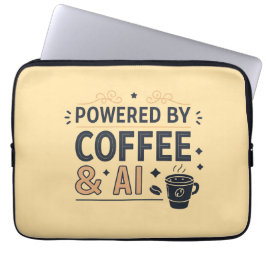 Funda Para Portátil Impulsado por Coffee & AI Retro Tech Vector