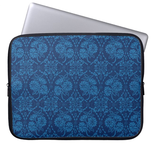 Funda Para Portátil Indigo Blue Floral Faux Lace Pattern (Frente)