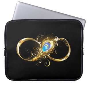 Funda Para Portátil Infinito con la pluma de pavo real dorado