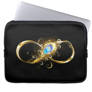 Funda Para Portátil Infinito con la pluma de pavo real dorado