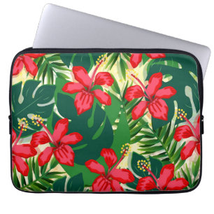 Funda Para Portátil Inhibisco de la selva tropical colorida rojo y ver