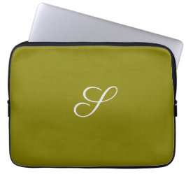 Funda Para Portátil Inicial de monograma minimalista verde salvia