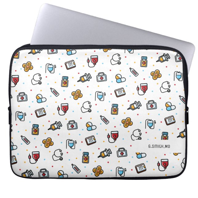 Funda Para Portátil Inicial. Patrón médico. Para Médicas y enfermeras (Frente)
