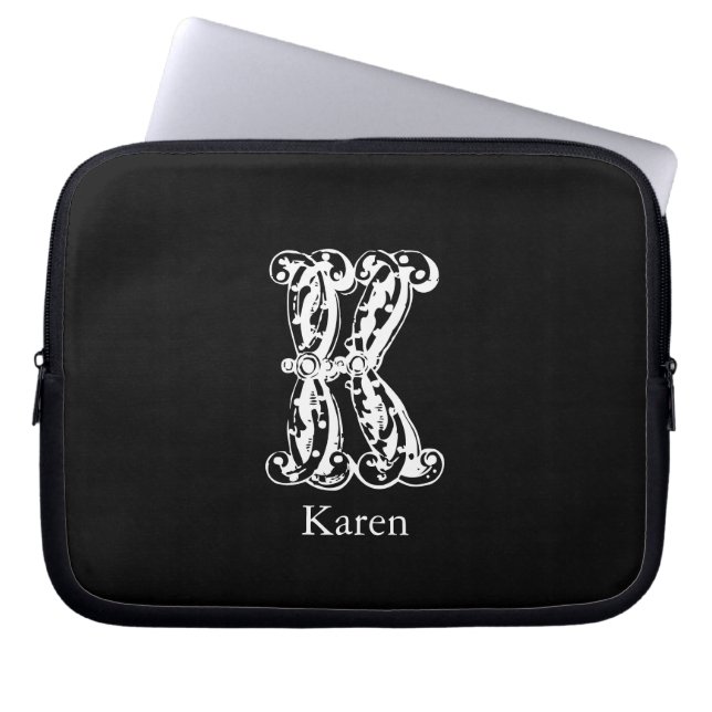 Funda Para Portátil Iniciales de la letra K del monograma (Frente)