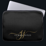 Funda Para Portátil Iniciales de monograma con guión dorado negro Mini<br><div class="desc">Un moderno monograma negro dorado de moda sobre negro,  con un guión dramático inicial con chispas y tu nombre completo en un moderno serif.</div>