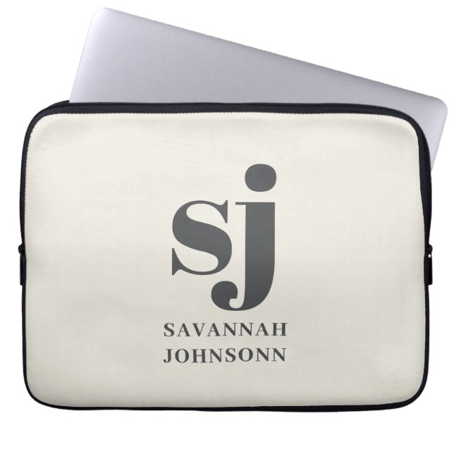 Funda Para Portátil Iniciales de monograma de crema (Frente)