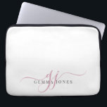 Funda Para Portátil Iniciales de monograma manuscrito rosado Minimalis<br><div class="desc">Una moda moderna y elegante secuencia de comandos rosada monograma sobre blanco,  con un dramático guión inicial con toques y su nombre completo en un moderno tipo serif.</div>