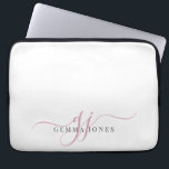Funda Para Portátil Iniciales de monograma manuscrito rosado Minimalis<br><div class="desc">Una moda moderna y elegante secuencia de comandos rosada monograma sobre blanco,  con un dramático guión inicial con toques y su nombre completo en un moderno tipo serif.</div>
