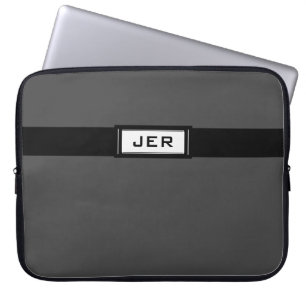 Funda Para Portátil Iniciales Modernas Monogramadas Grises y Negras pa