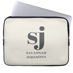 Funda Para Portátil Iniciales monograma en crema