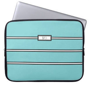 Funda Para Portátil Iniciales Monogramadas Modernas Verde Teal Negro B