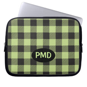 Funda Para Portátil Iniciales monogramas de búfalo negro verde limón