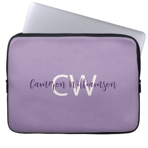 Funda Para Portátil Iniciales Nombre Violeta Sólida Sofisticada