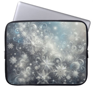 Funda Para Portátil Invierno de copos de nieve plateados y azules