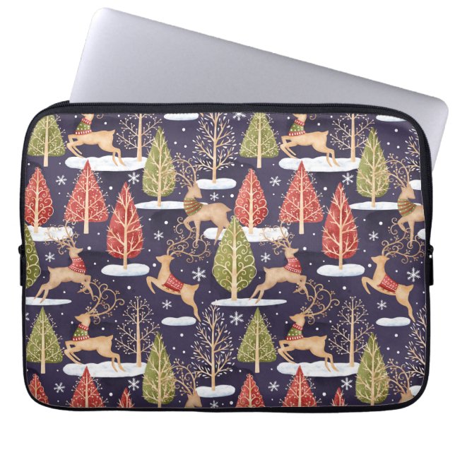 Funda Para Portátil Invierno de los renos singulares de Woodland (Frente)
