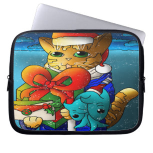 Funda Para Portátil Invitado del gato del navidad