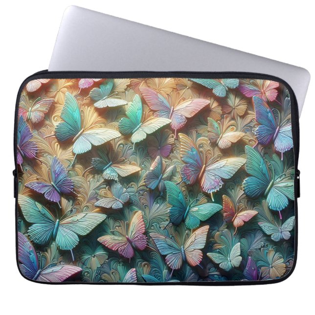 Funda Para Portátil Iridescent Butterfly Garden (Frente)