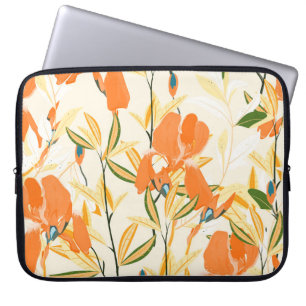 Funda Para Portátil irisis naranja: patrón floral sin fisuras