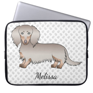 Funda Para Portátil Isabella y Tan Pelo Largo Perro Salchicha & Texto